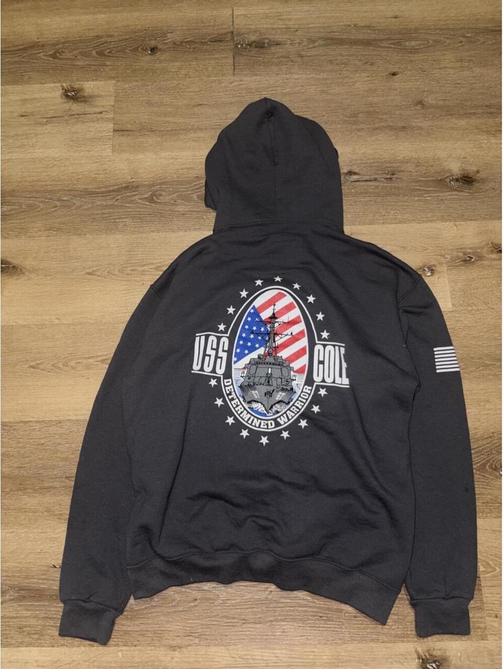 USS Cole DDG-67 Determined Warrior US Navy Graphic Hoodie Black Size L